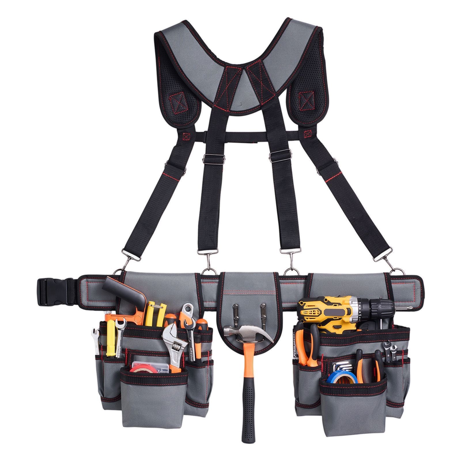 22-Pocket Tool Belt with Suspenders for Carpenters and Electricians