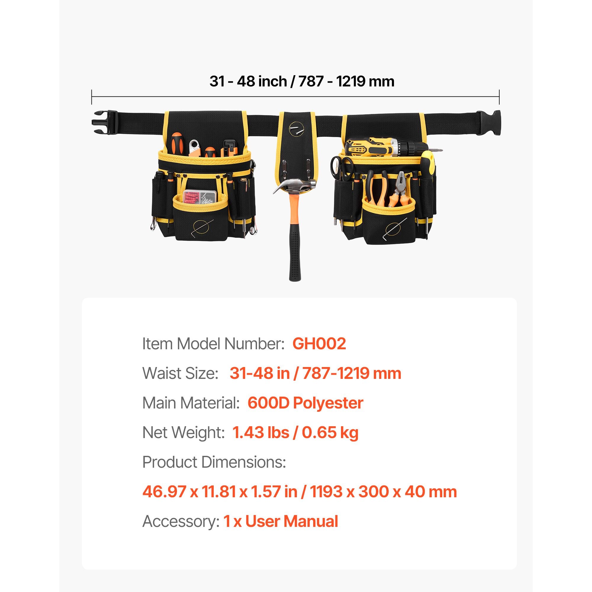 28-Pocket Magnetic Tool Belt – Adjustable Waist for Carpenters & Electricians