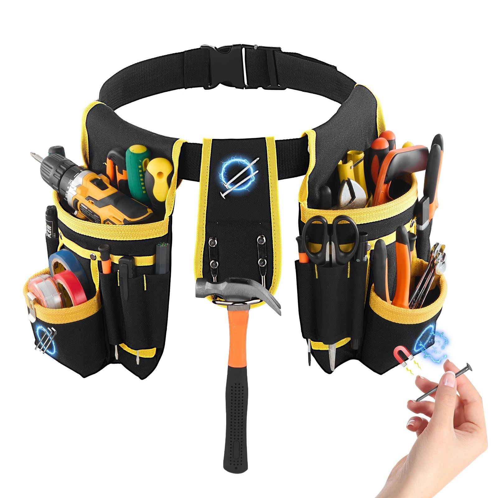 28-Pocket Magnetic Tool Belt – Adjustable Waist for Carpenters & Electricians