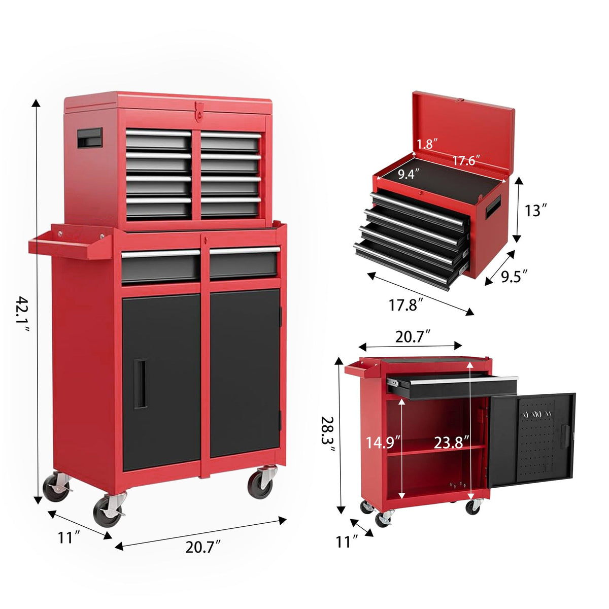 5-Drawer Rolling Tool Storage Cabinet with Detachable Top Tool Box