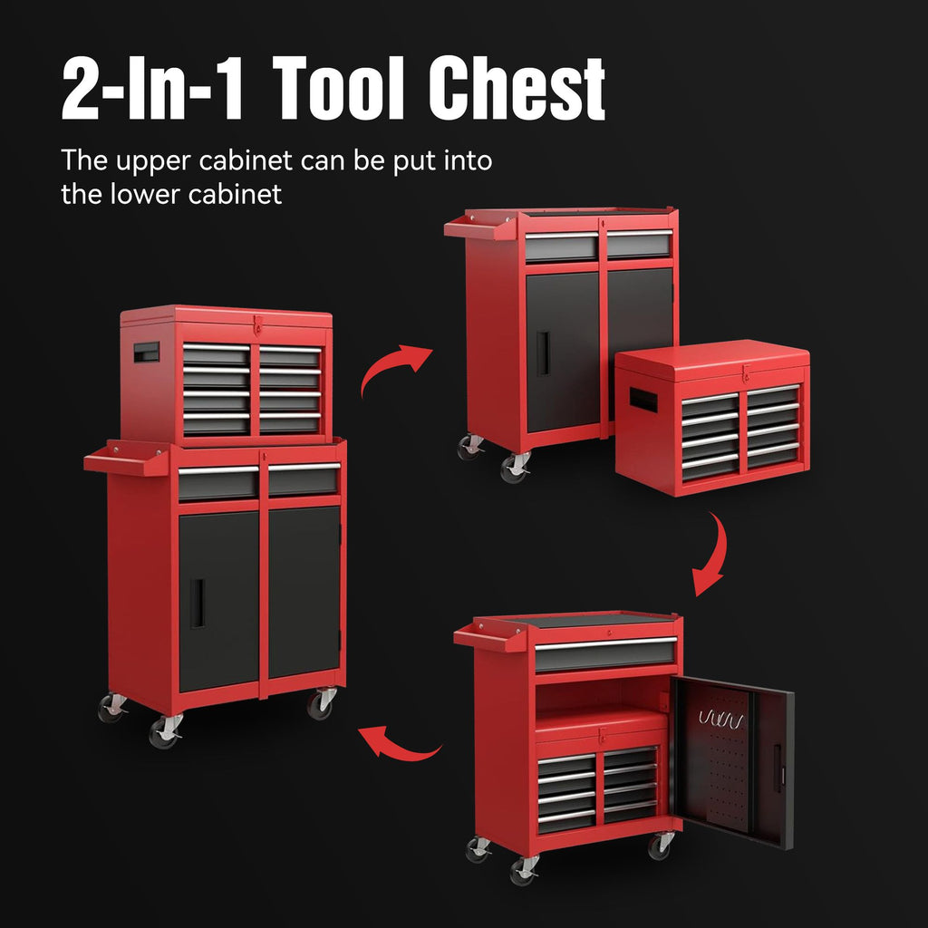 5-Drawer Rolling Tool Storage Cabinet with Detachable Top Tool Box