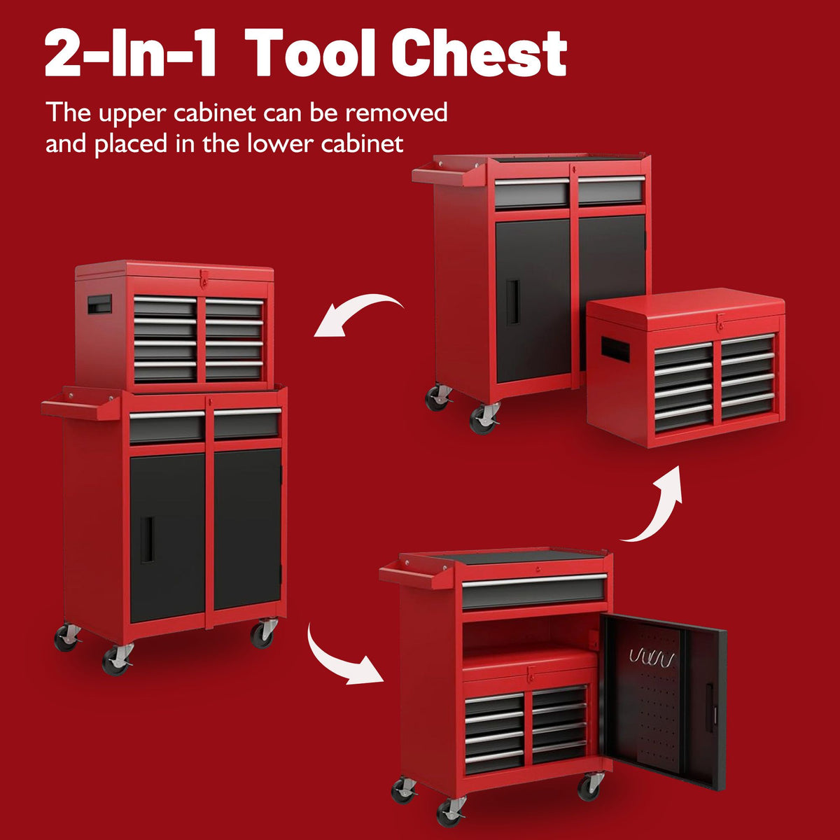 5-Drawer Rolling Tool Storage Cabinet with Detachable Top Tool Box
