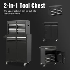 Tool Chest, 5-Drawer Rolling Tool Storage Cabinet with Detachable Top Tool Box, Liner