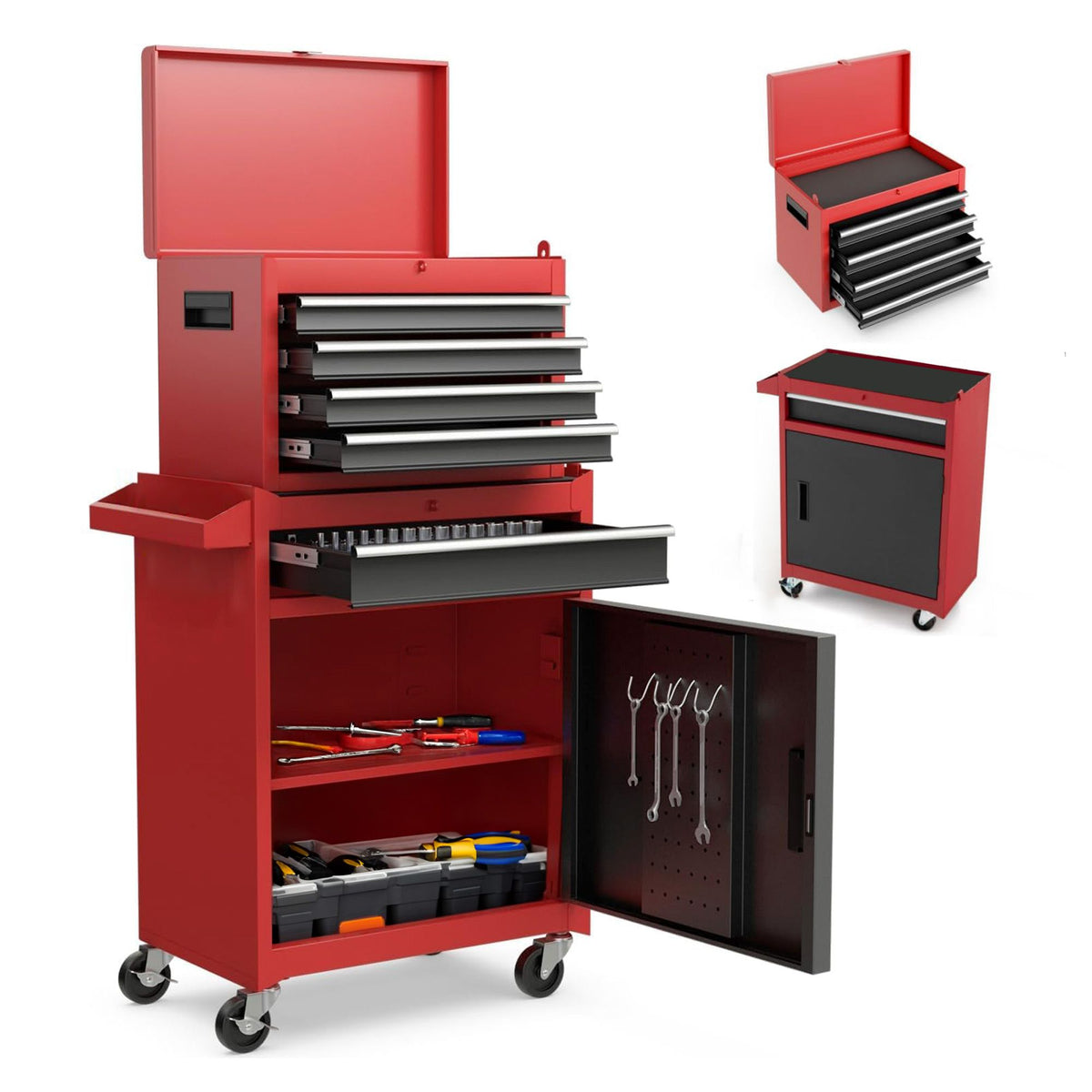 5-Drawer Rolling Tool Storage Cabinet with Detachable Top Tool Box