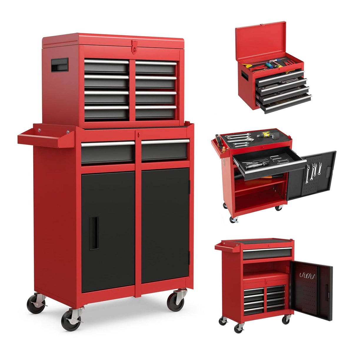 5-Drawer Rolling Tool Storage Cabinet with Detachable Top Tool Box