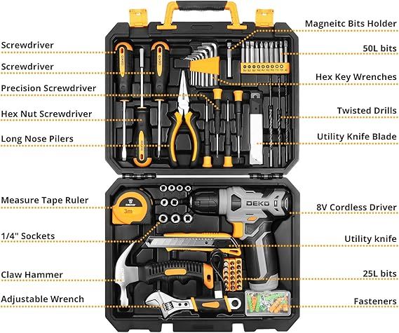 Cordless Drill and Home Repair Tool Kit