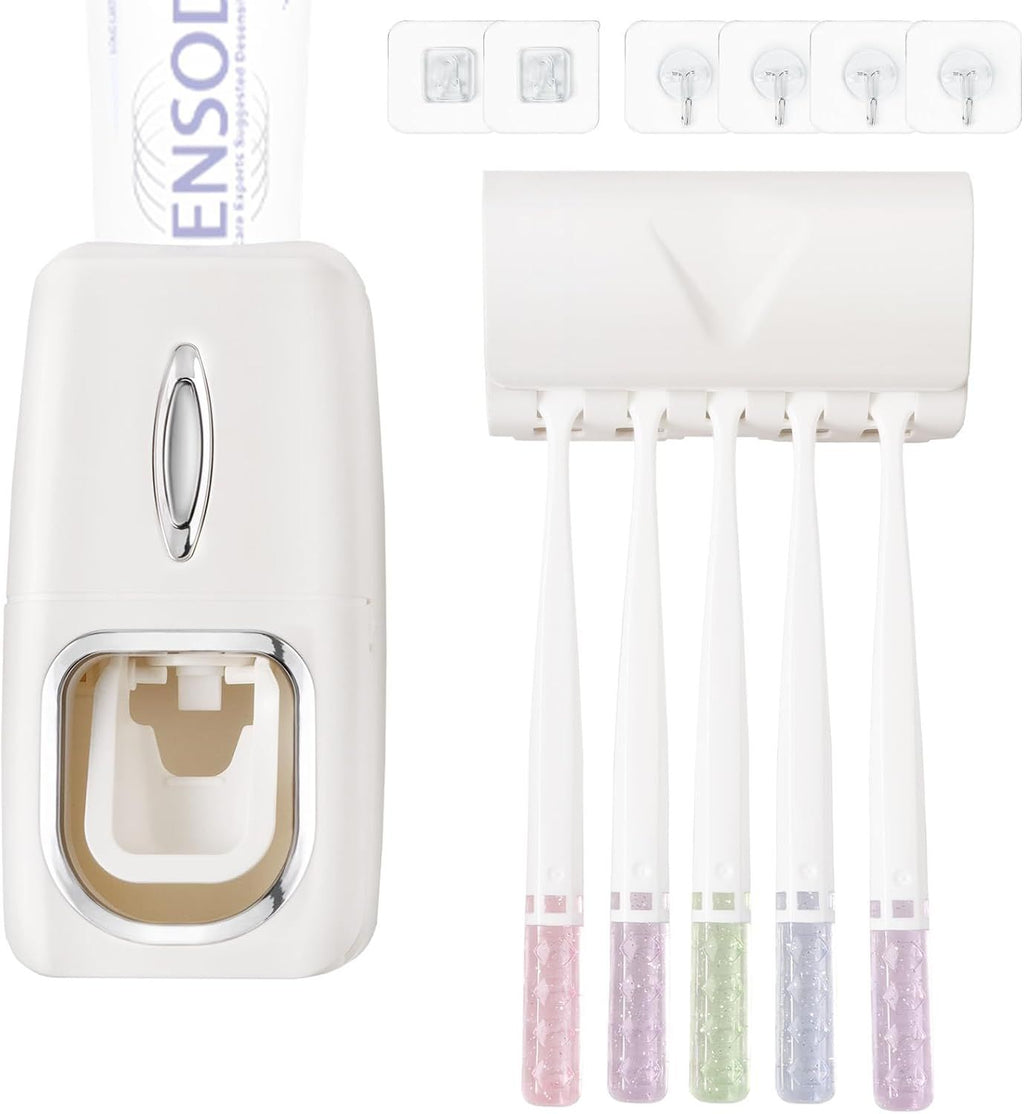 Automatic Toothbrush Holder and Toothpaste Dispenser Set for Bathroom