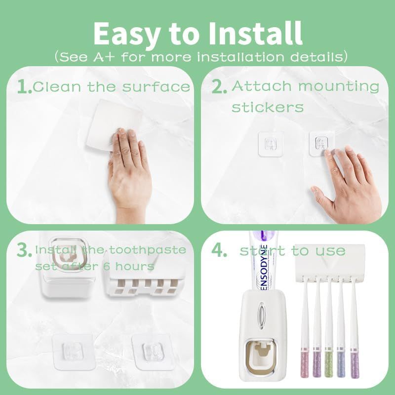 Automatic Toothbrush Holder and Toothpaste Dispenser Set for Bathroom
