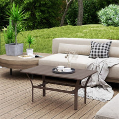 Spacious Outdoor Coffee Table with Slatted Top and Easy Assembly