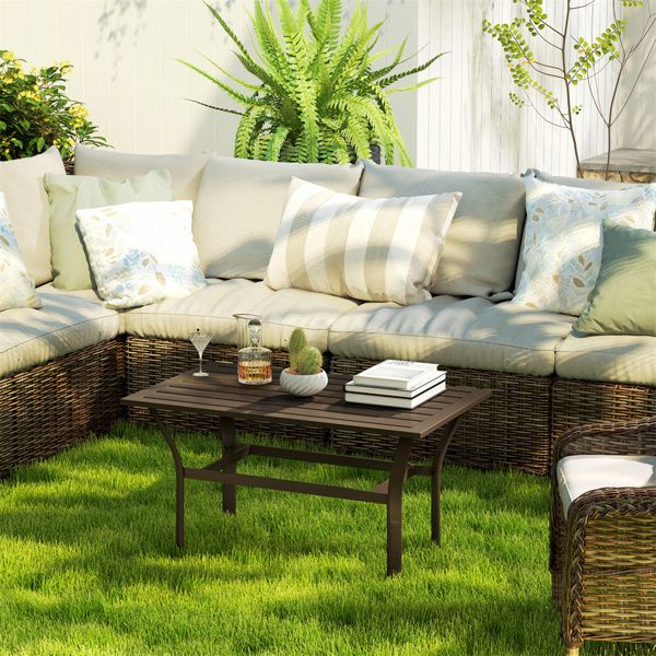 Spacious Outdoor Coffee Table with Slatted Top and Easy Assembly