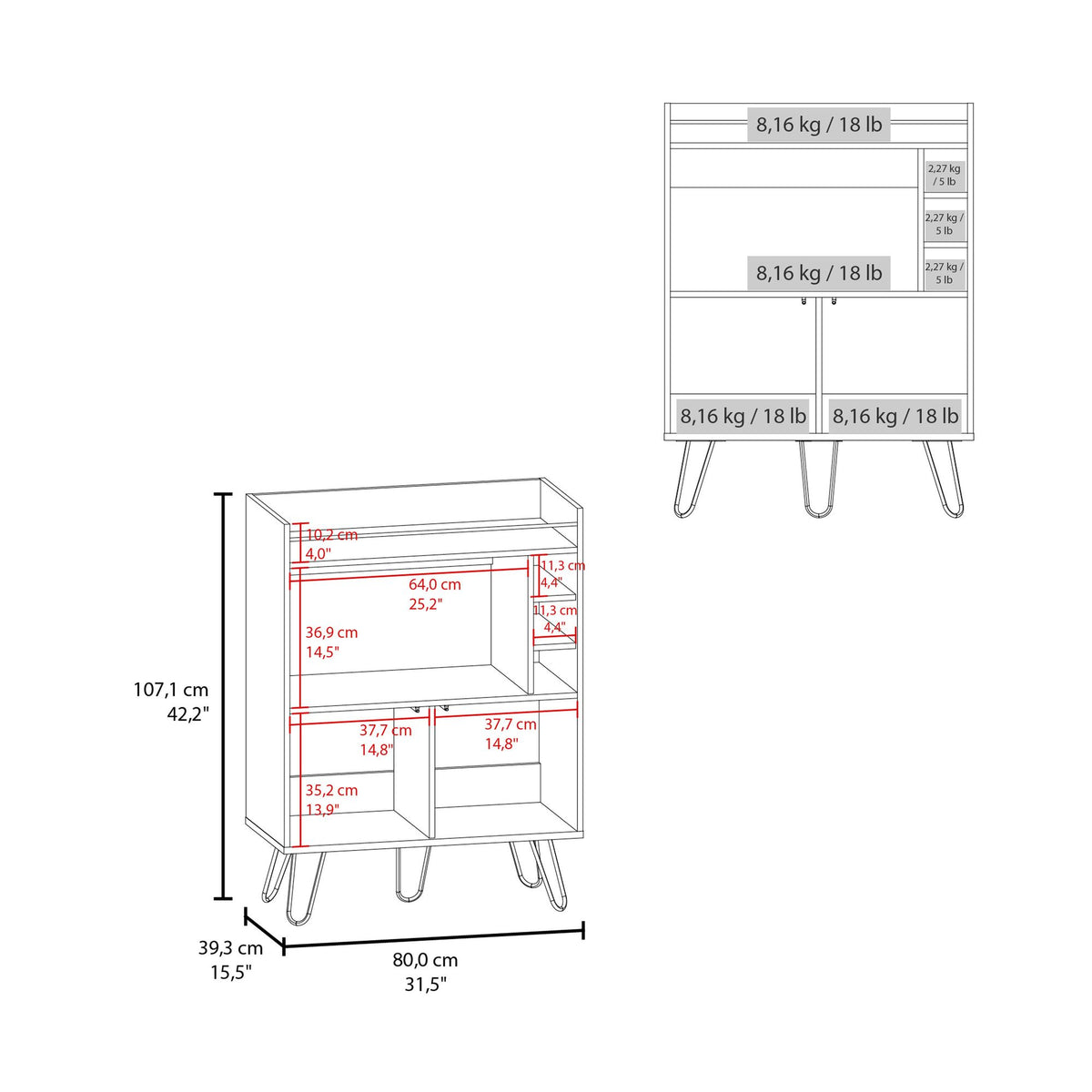 Tori One-Door Bar Cabinet with Railed Prep Top