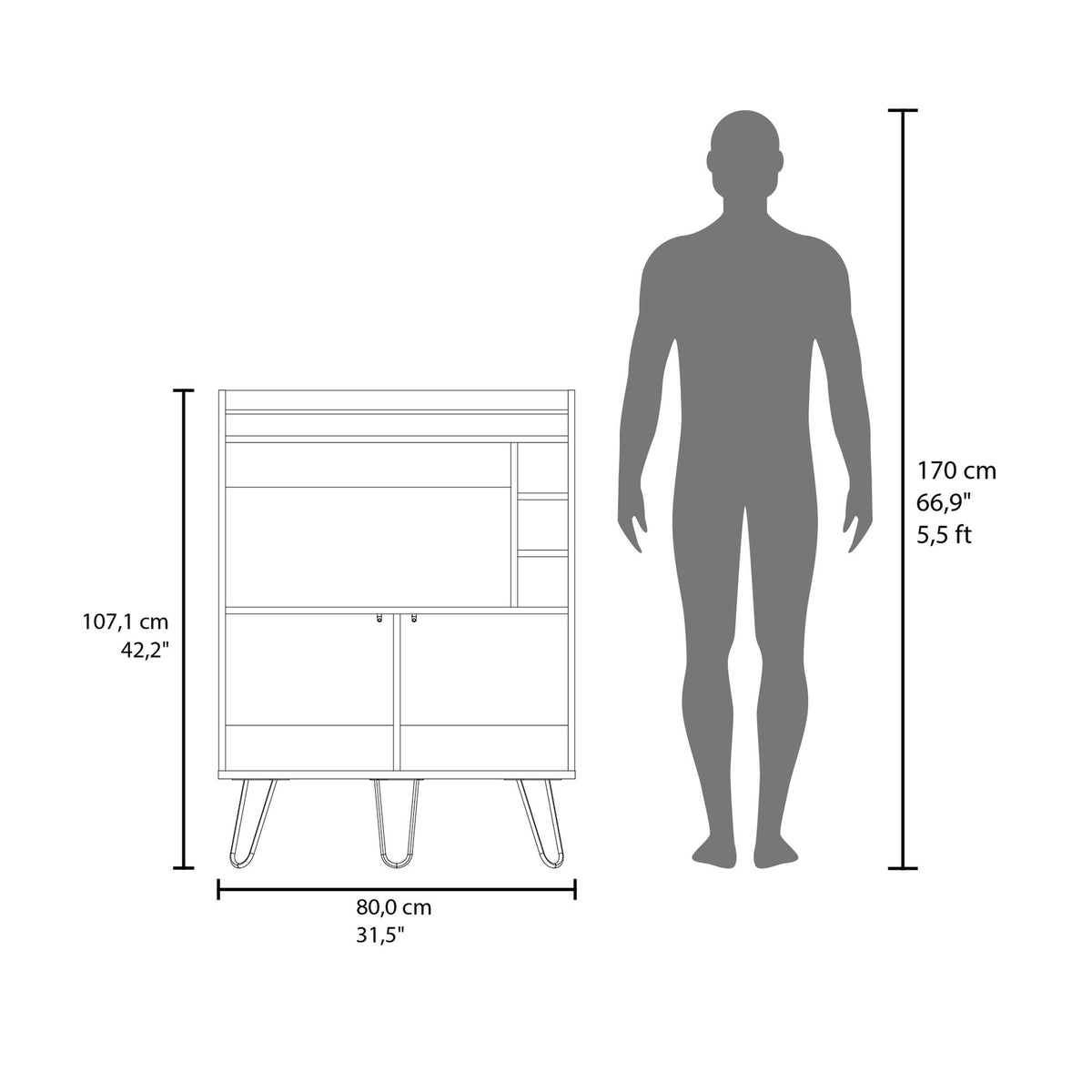 Tori One-Door Bar Cabinet with Railed Prep Top