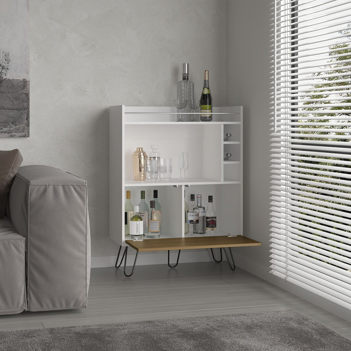 Tori One-Door Bar Cabinet with Railed Prep Top