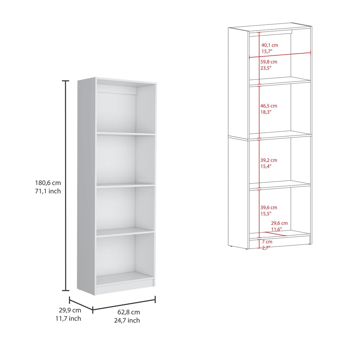 Torrey 3-Piece Living Room Set with 3 White Bookcases