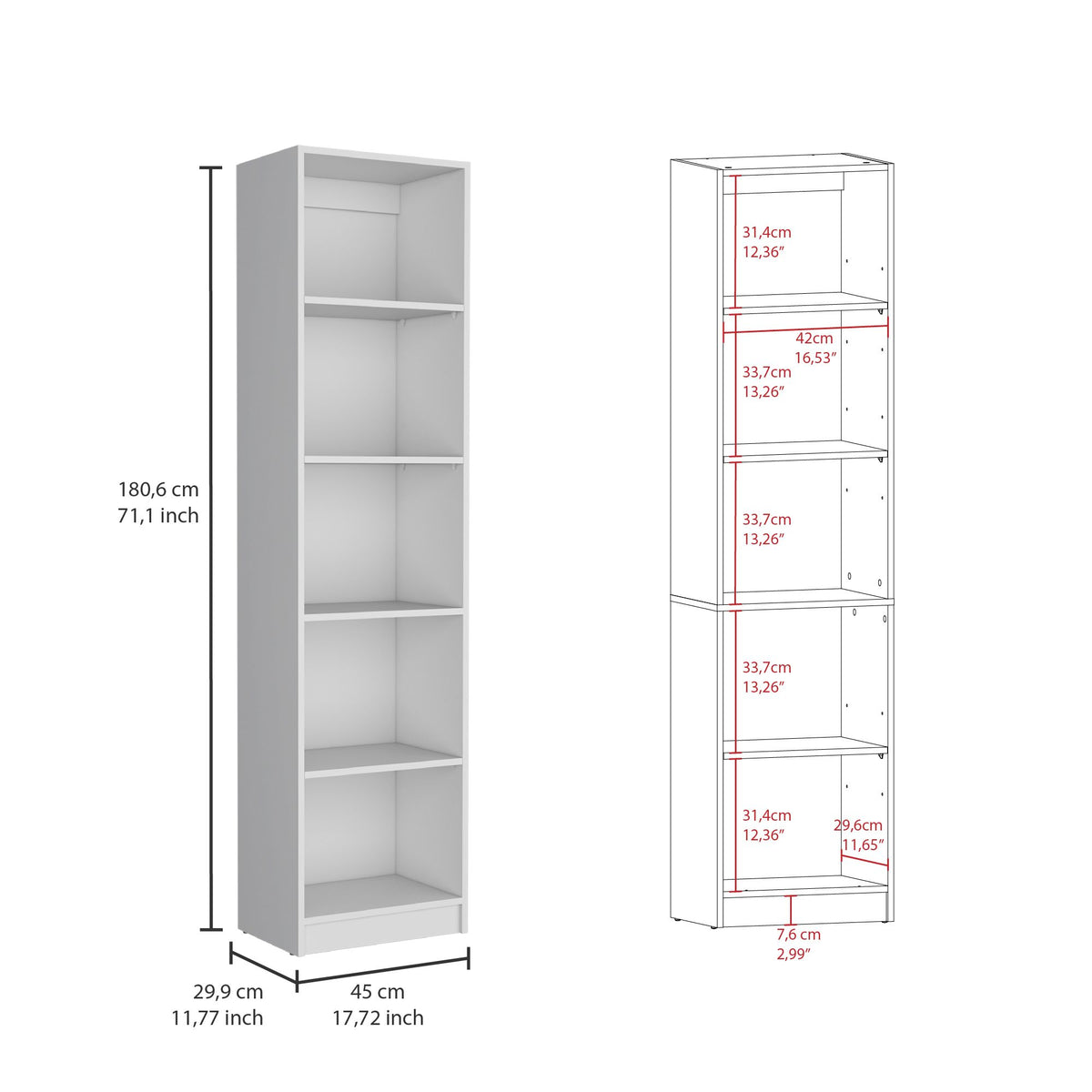 Torrey 3-Piece Living Room Set with 3 White Bookcases