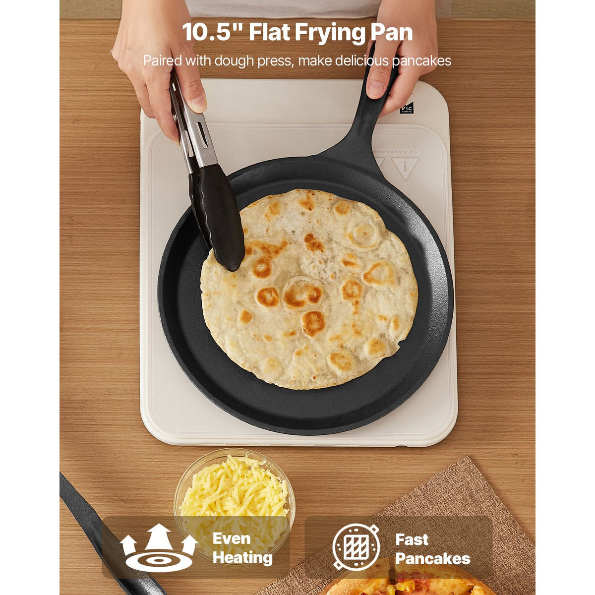 Tortilla Press with Flat Frying Pan and Parchment Paper