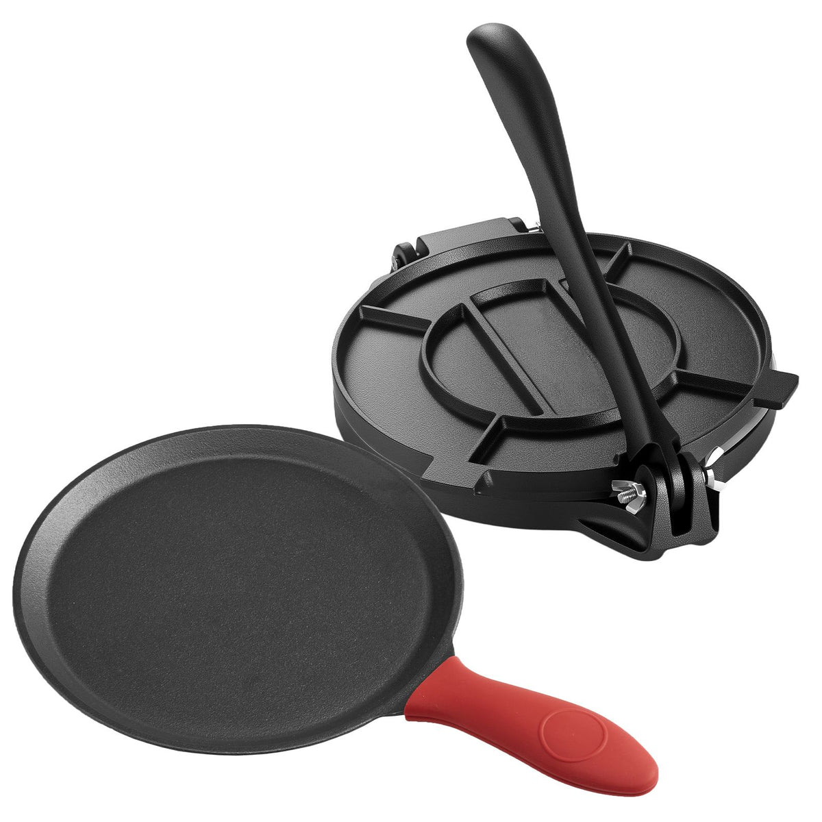 Tortilla Press with Flat Frying Pan and Parchment Paper