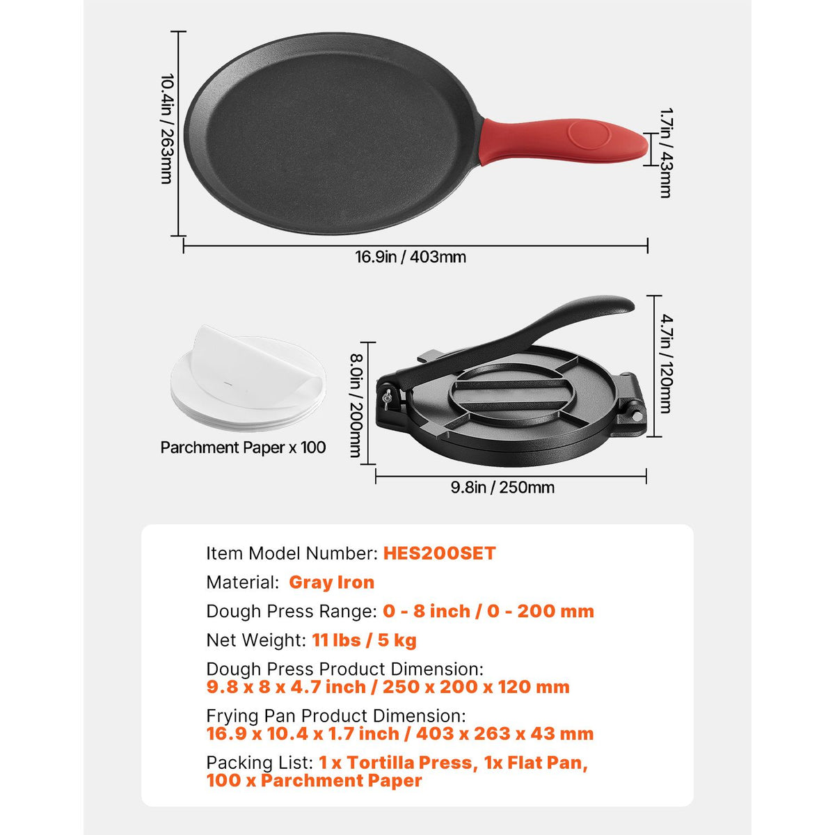 Tortilla Press with Flat Frying Pan and Parchment Paper