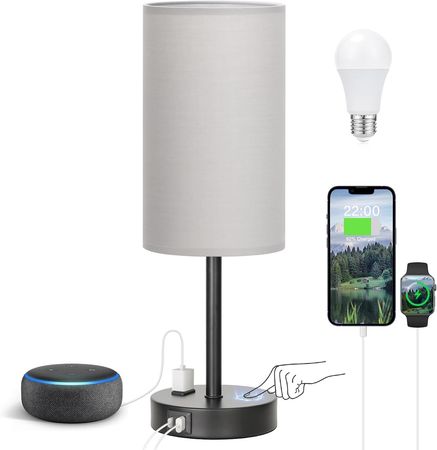 Gray Touch Lamp with Dimming and Charging