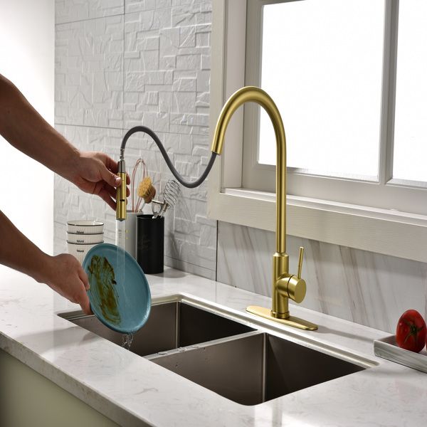 Touch Kitchen Faucet with Pull Down Sprayer in Brushed Gold