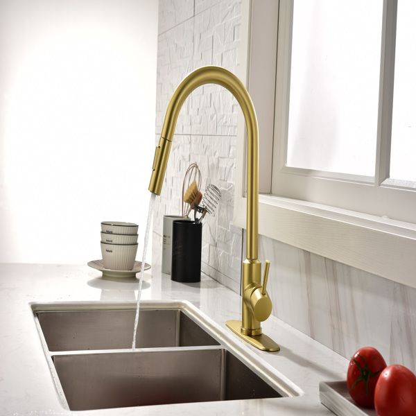 Touch Kitchen Faucet with Pull Down Sprayer in Brushed Gold