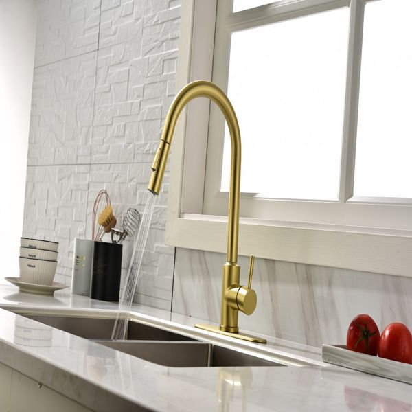 Touch Kitchen Faucet with Pull Down Sprayer in Brushed Gold