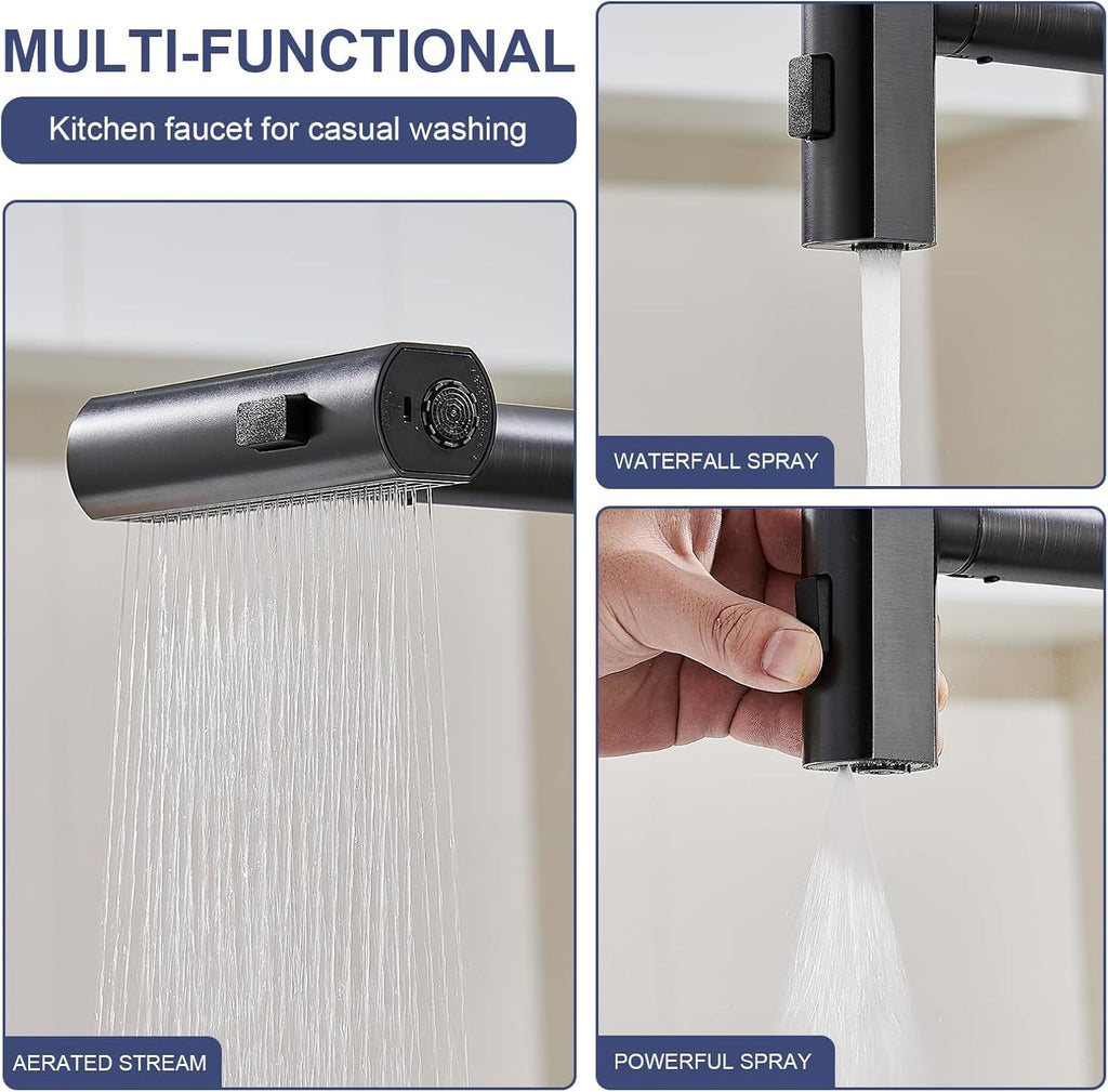 Touchless Waterfall Kitchen Faucet with Pull-Down Sprayer