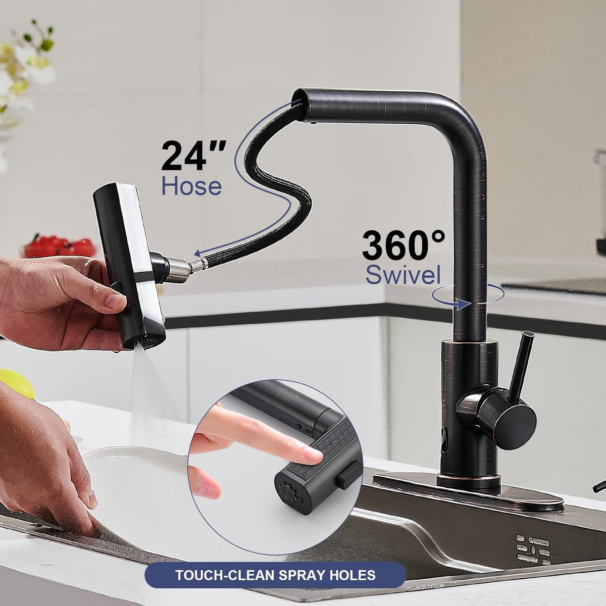 Touchless Waterfall Kitchen Faucet with Pull-Down Sprayer