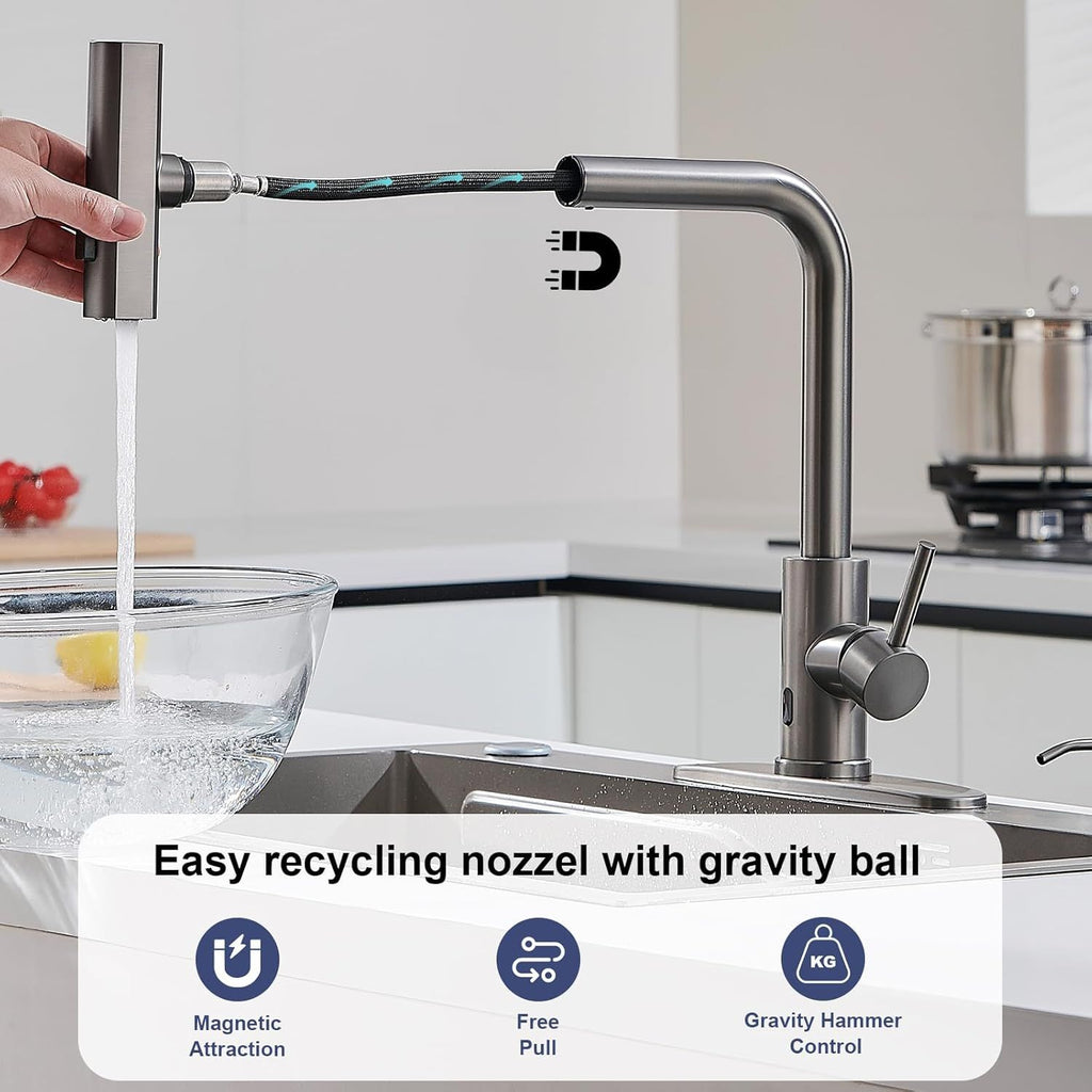 Touchless Waterfall Kitchen Faucet with Pull-Down Sprayer