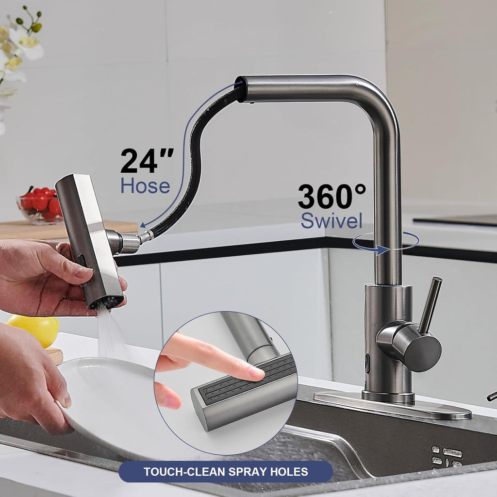 Touchless Waterfall Kitchen Faucet with Pull-Down Sprayer