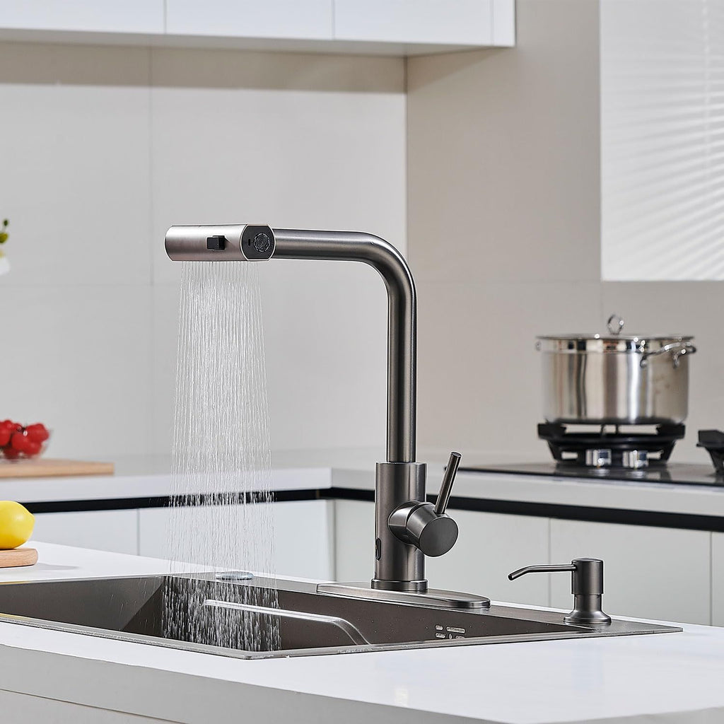 Touchless Waterfall Kitchen Faucet with Pull-Down Sprayer