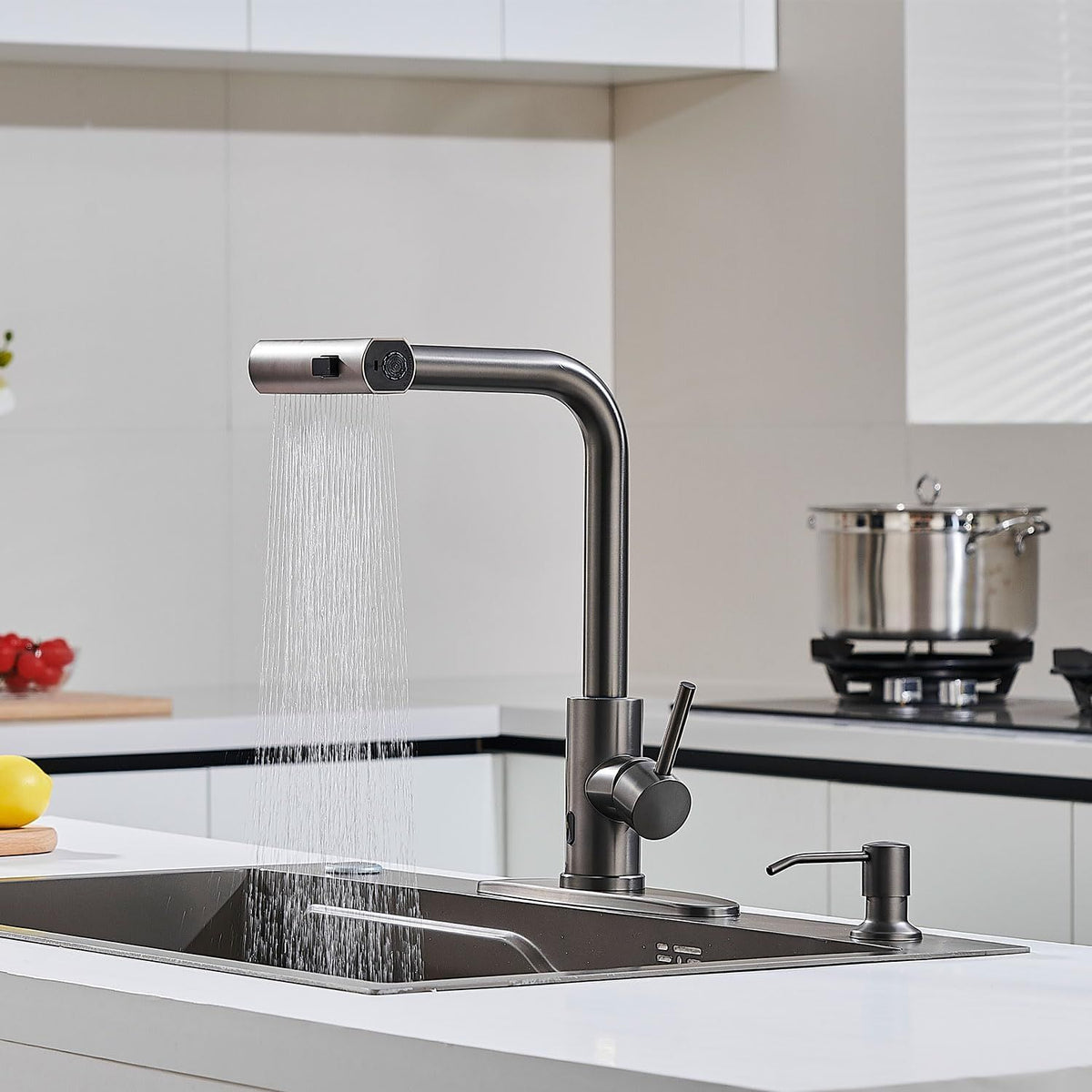 Touchless Waterfall Kitchen Faucet with Pull-Down Sprayer