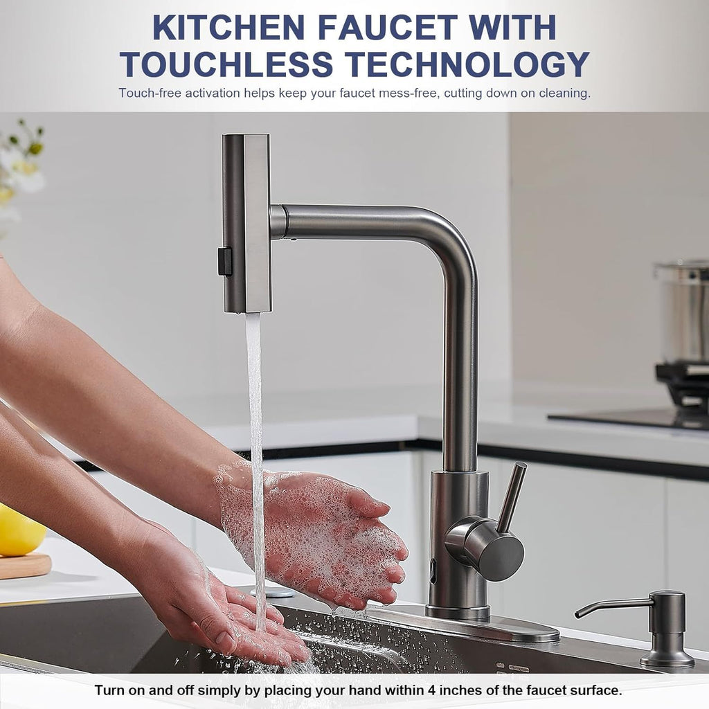 Touchless Waterfall Kitchen Faucet with Pull-Down Sprayer