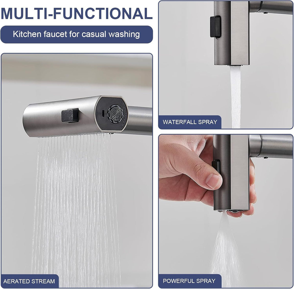 Touchless Waterfall Kitchen Faucet with Pull-Down Sprayer