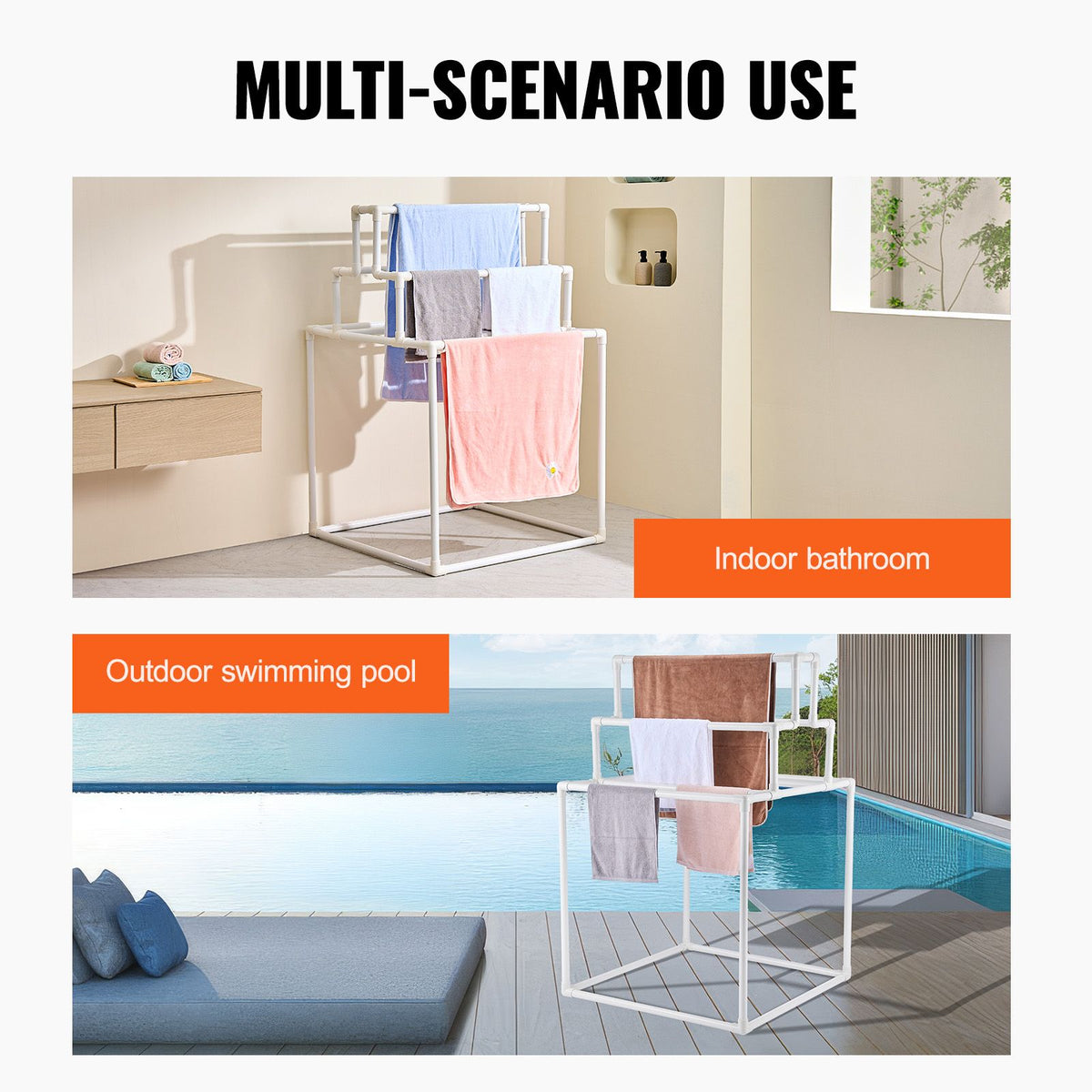 Freestanding Multi-Bar Towel Rack for Poolside or Bathroom