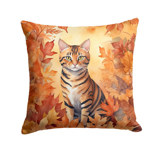 Toyger Cat in Fall Leaves Indoor-Outdoor Accent Pillow