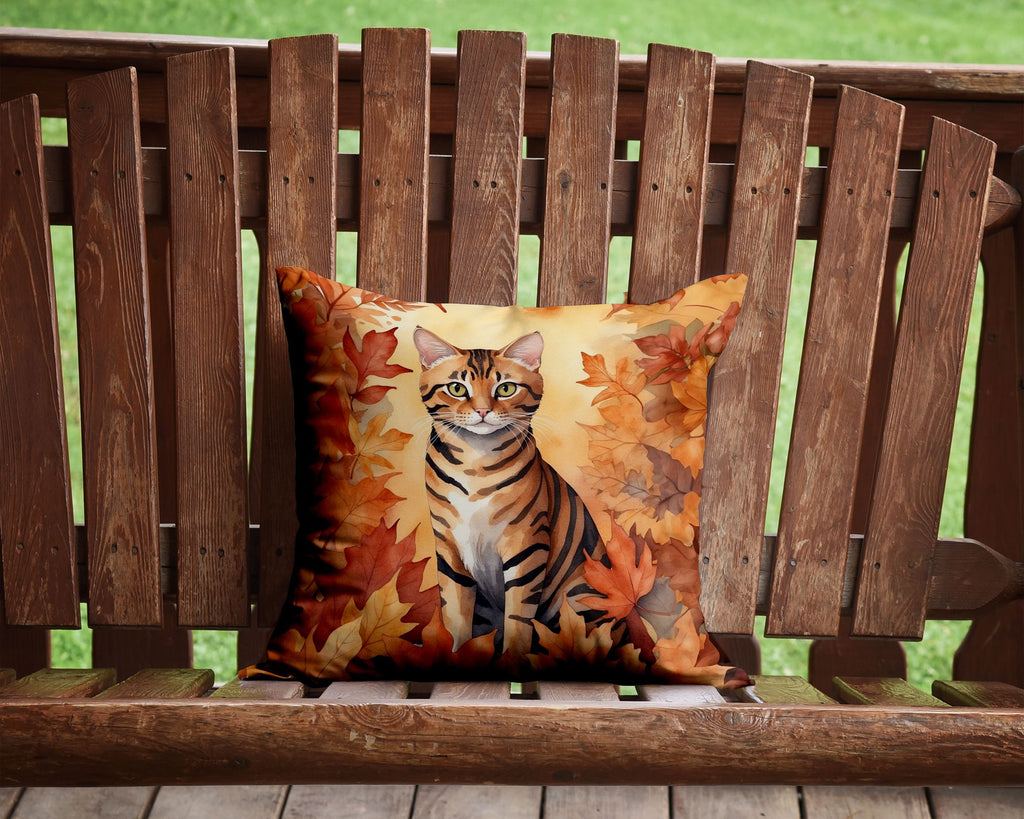 Toyger Cat in Fall Leaves Indoor-Outdoor Accent Pillow