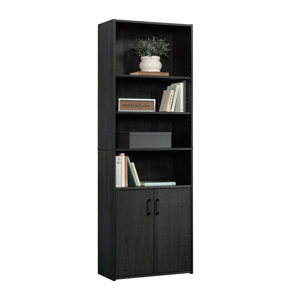 Traditional 5 Shelf Bookcase with Doors, Black Finish