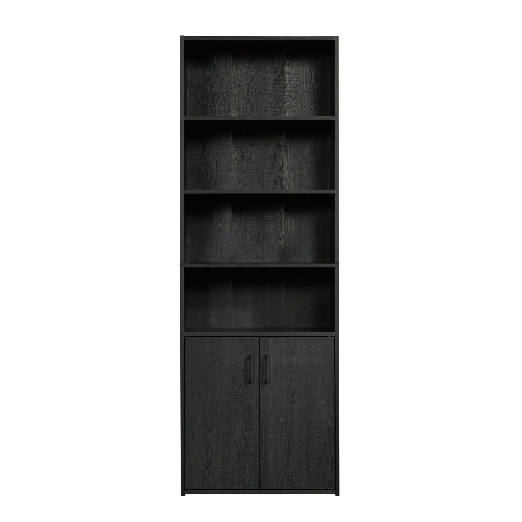 Traditional 5 Shelf Bookcase with Doors, Black Finish