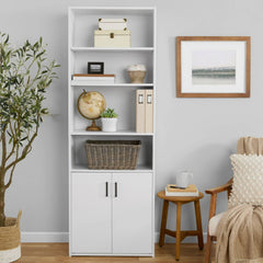 Traditional Bookcase with Doors – Soft White Finish for Versatile Home Storage