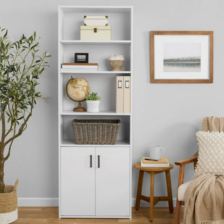 Traditional Bookcase with Doors – Soft White Finish for Versatile Home Storage