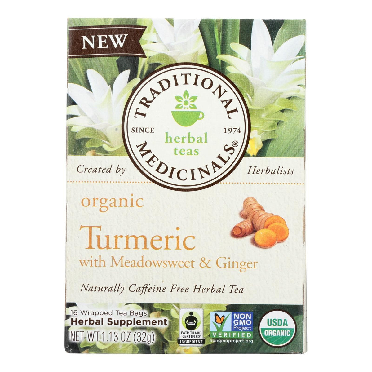 Traditional Medicinals Organic Herbal Tea – Turmeric, Meadowsweet & Ginger – 16 Count (Case of 6)