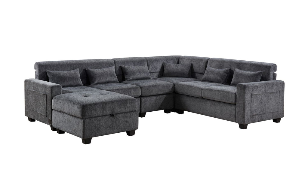 Trey Gray Sectional with Charging and Storage Ottoman