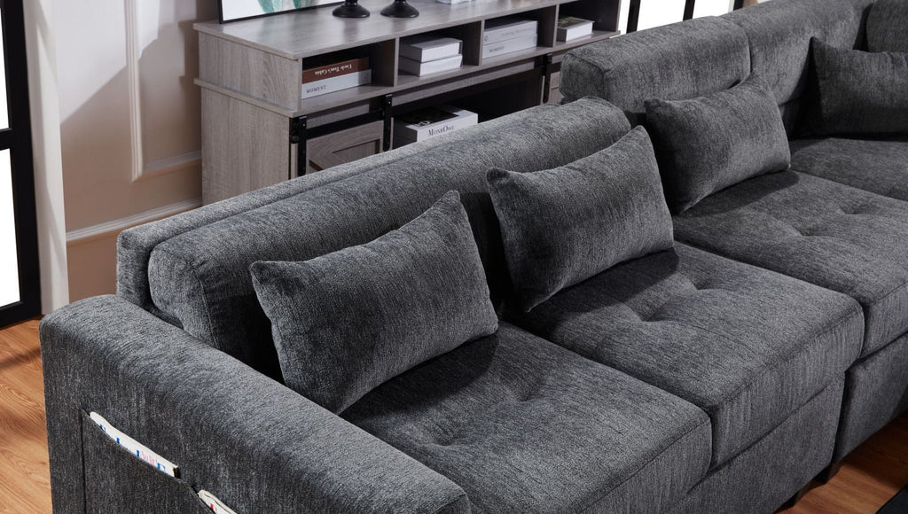 Trey Gray Sectional with Charging and Storage Ottoman