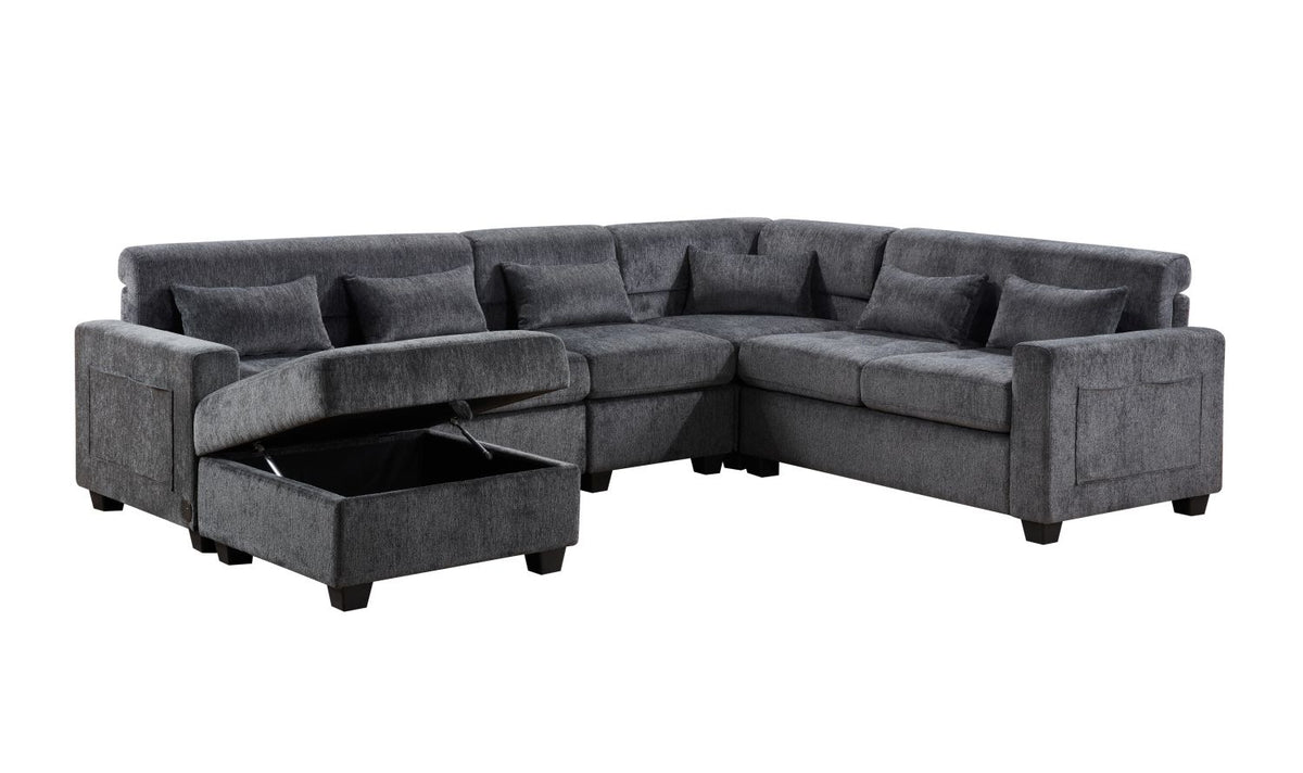 Trey Gray Sectional with Charging and Storage Ottoman