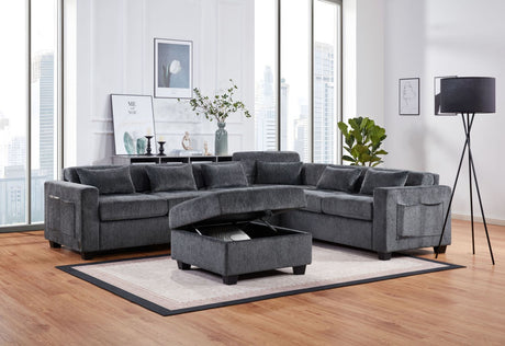 Trey Gray Sectional with Charging and Storage Ottoman