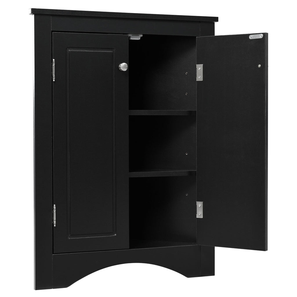 Triangle Corner Bathroom Cabinet with Adjustable Shelves and Brushed Nickel Knobs