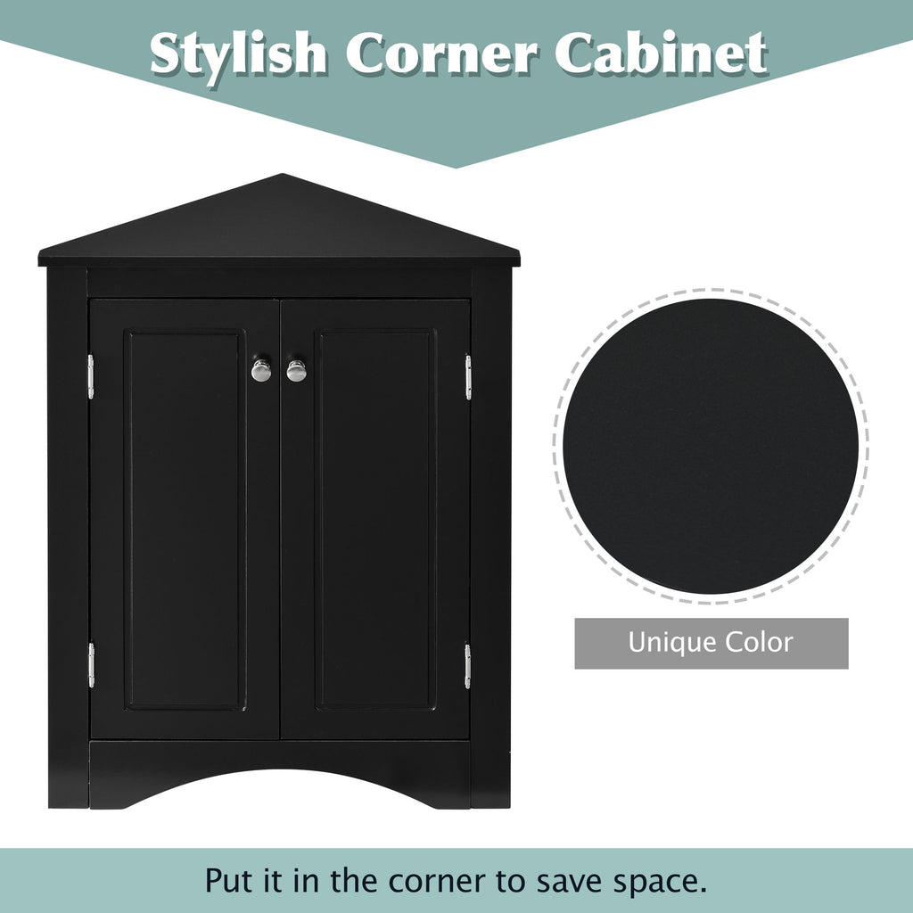 Triangle Corner Bathroom Cabinet with Adjustable Shelves and Brushed Nickel Knobs