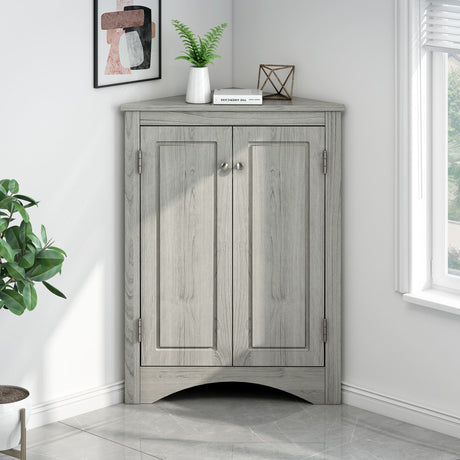 Triangle Bathroom Storage Cabinet with Adjustable Shelves – Freestanding Corner Cabinet