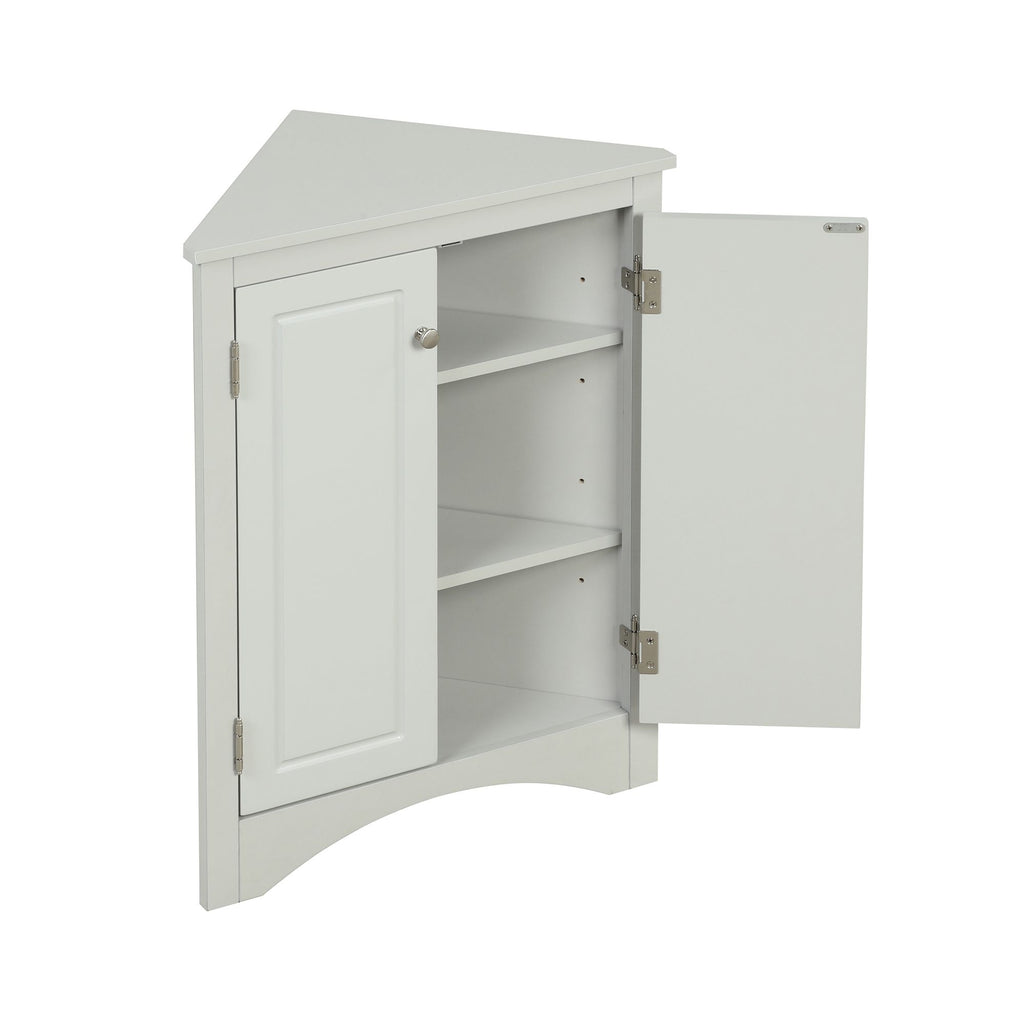 Triangle Corner Bathroom Cabinet with Adjustable Shelves and Brushed Nickel Knobs